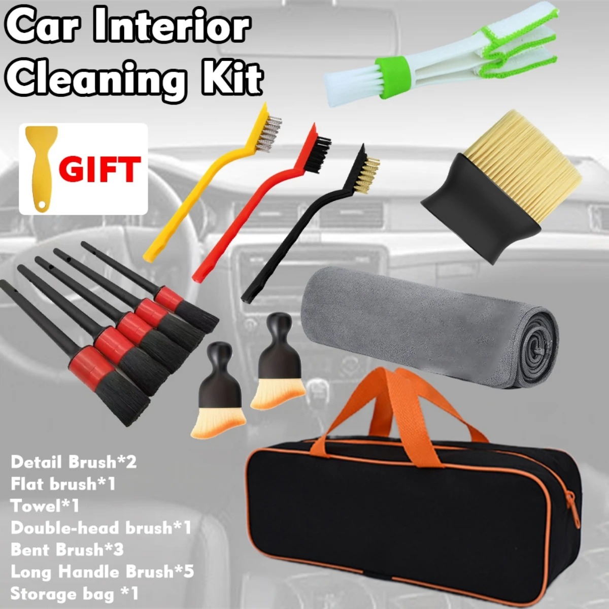 Dirt Brush Interior - 1～15個入り 車内清掃用ブラシキット パワースクラバー レザー エアベント リム
