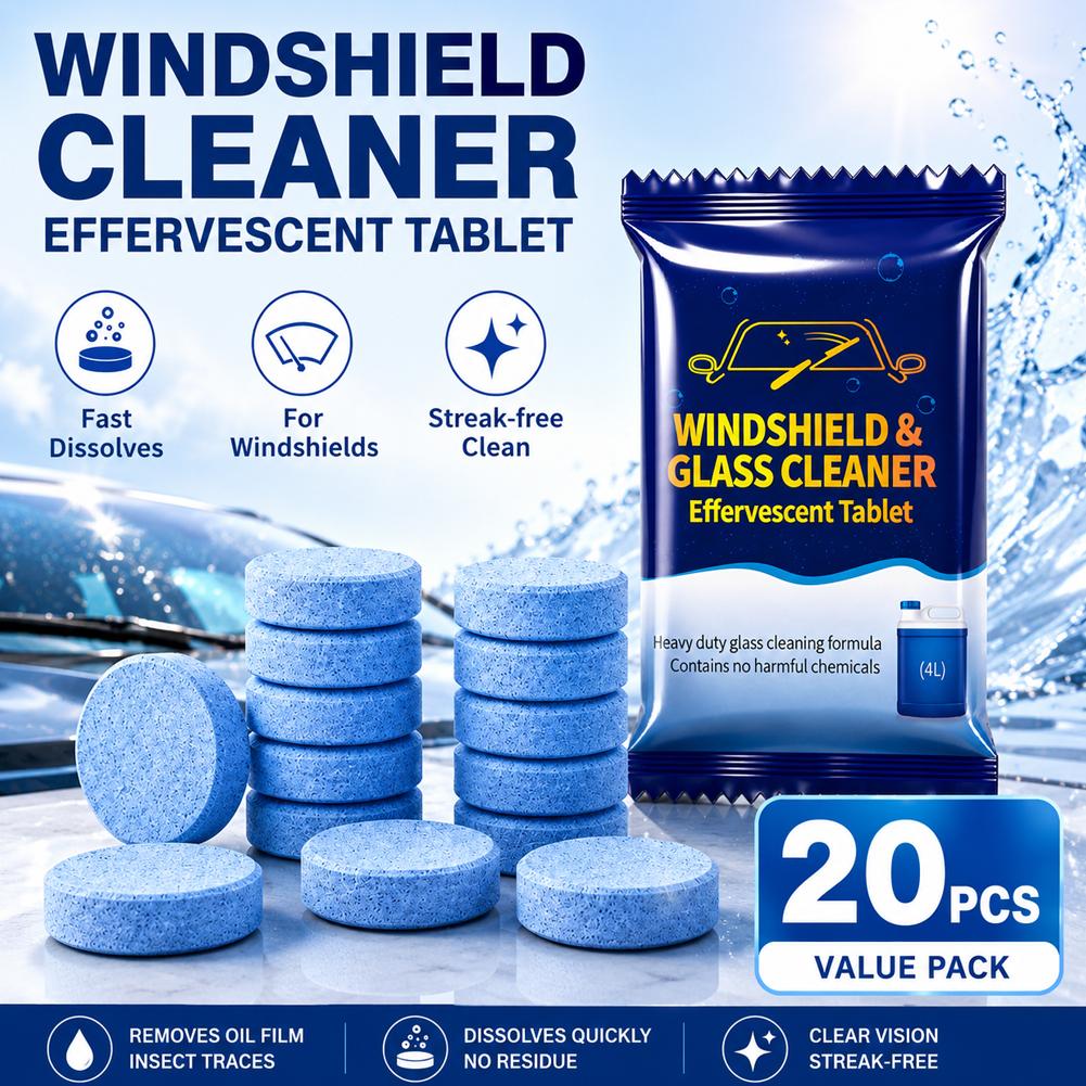 Glass Cleaner Streak - 車のフロントガラス洗浄発泡錠 強力油膜除去剤 糸くずの出ないガラスクリーナー 自動車窓用洗浄錠