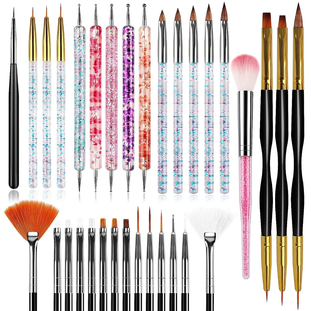 Detailing Brush Set - 32本入りネイルアートブラシ、アクリルブラシ、初心者向けライナードットツール | ライナー、ダストブラシ、ドットブラシ、描画ブラシが入った完全なネイルアートツールセット、詳細なデザインに最適、家庭やサロンに最適