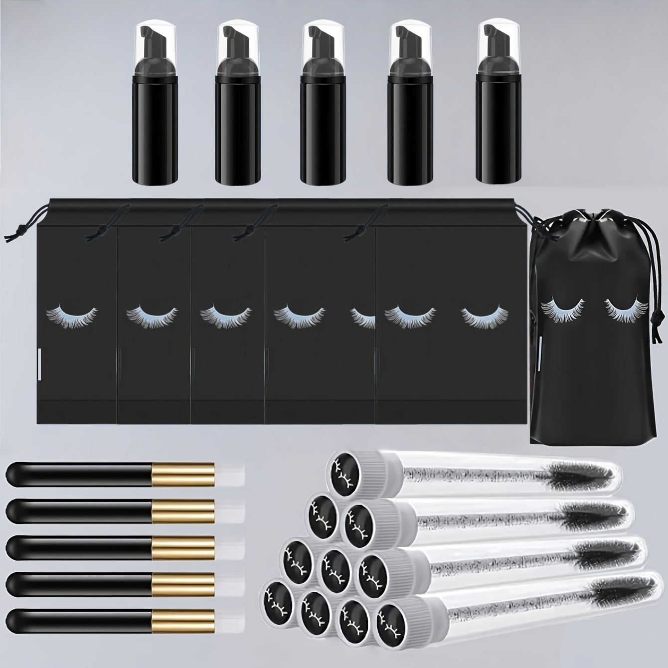 Detailing Brush Set - 20個入りまつげケアキット - フォームポンプ5個 + ディテールブラシ5個 +