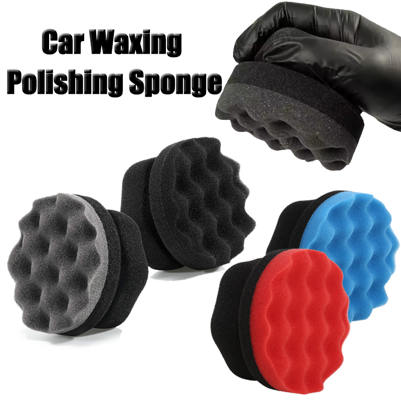 Wax Applicator Pad - 車のワックス研磨スポンジ 六角形グリップアプリケーター ハンドタイヤワックススポンジ 高密度フォームスポンジ 自動車ワックスがけアクセサリー-S L