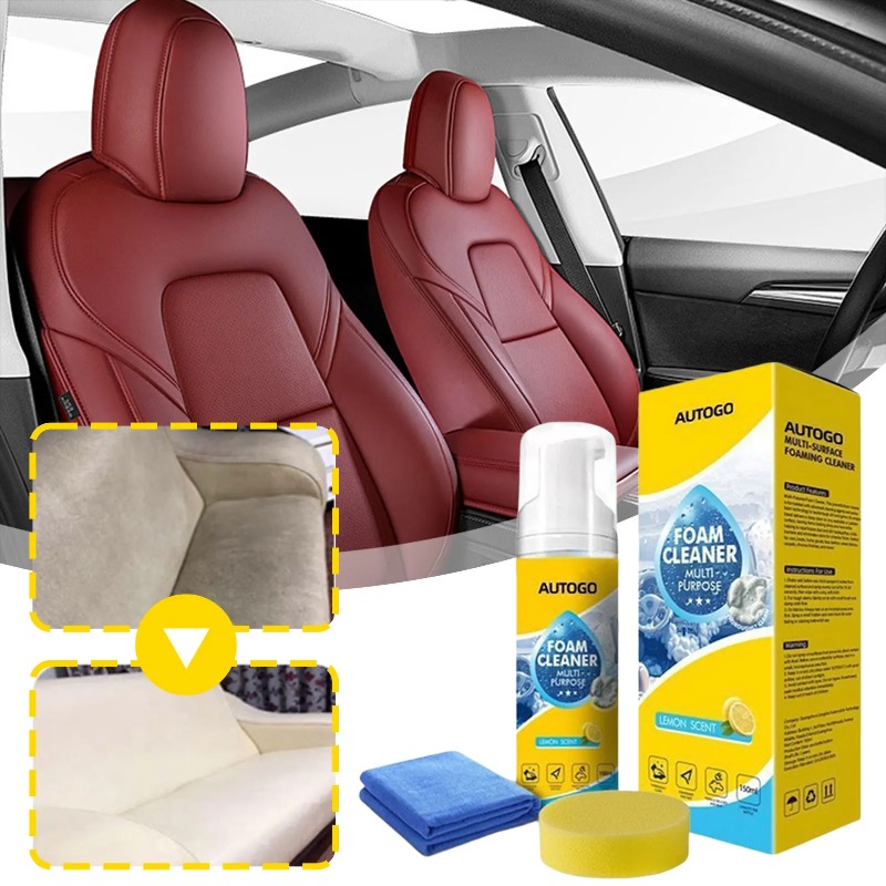 Leather Cleaner Interior - 多目的泡クリーナー 車内用泡クリーナー スポンジ付き レザーシート 白い靴の汚れ落とし 洗い流さない泡