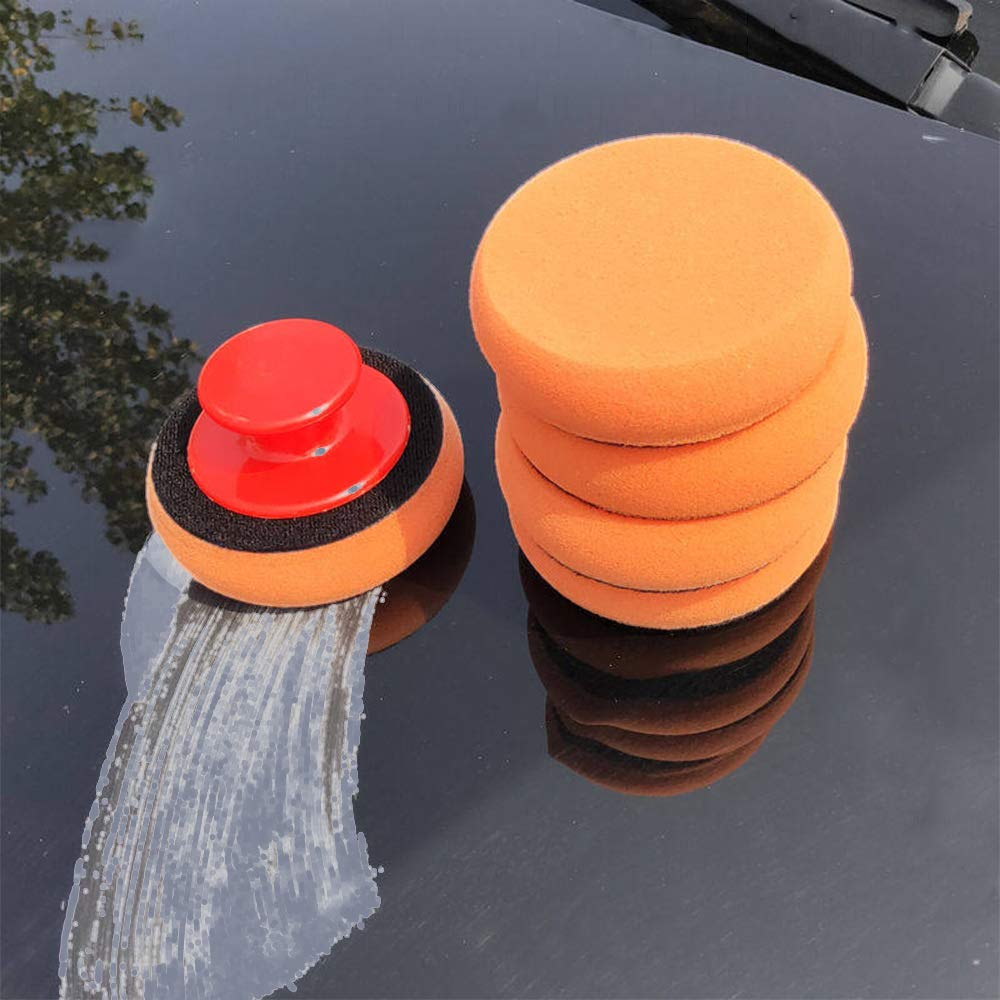 Wax Applicator Pad - 6個入りカーワックスアプリケーターパッドキット、ソフトスポンジアプリケーター、グリップハンドル付きフォームワックスパッド、車の研磨と清掃用