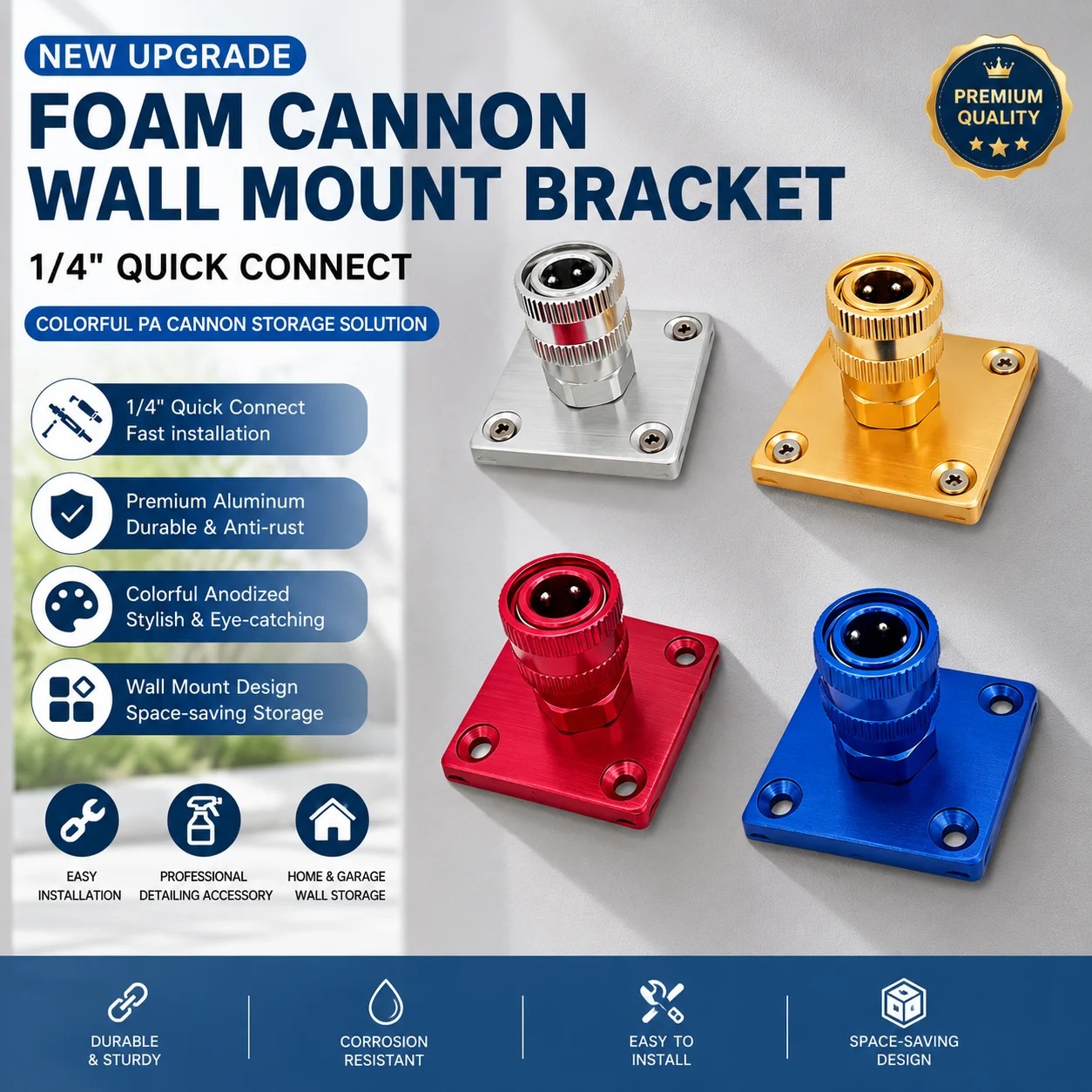 Foam Cannon Car Wash - 1/4クイックコネクトフォームキャノン壁掛けブラケットアルミ合金PAフォームガンホルダー省スペース洗車ガレージディテーリングアクセサリー