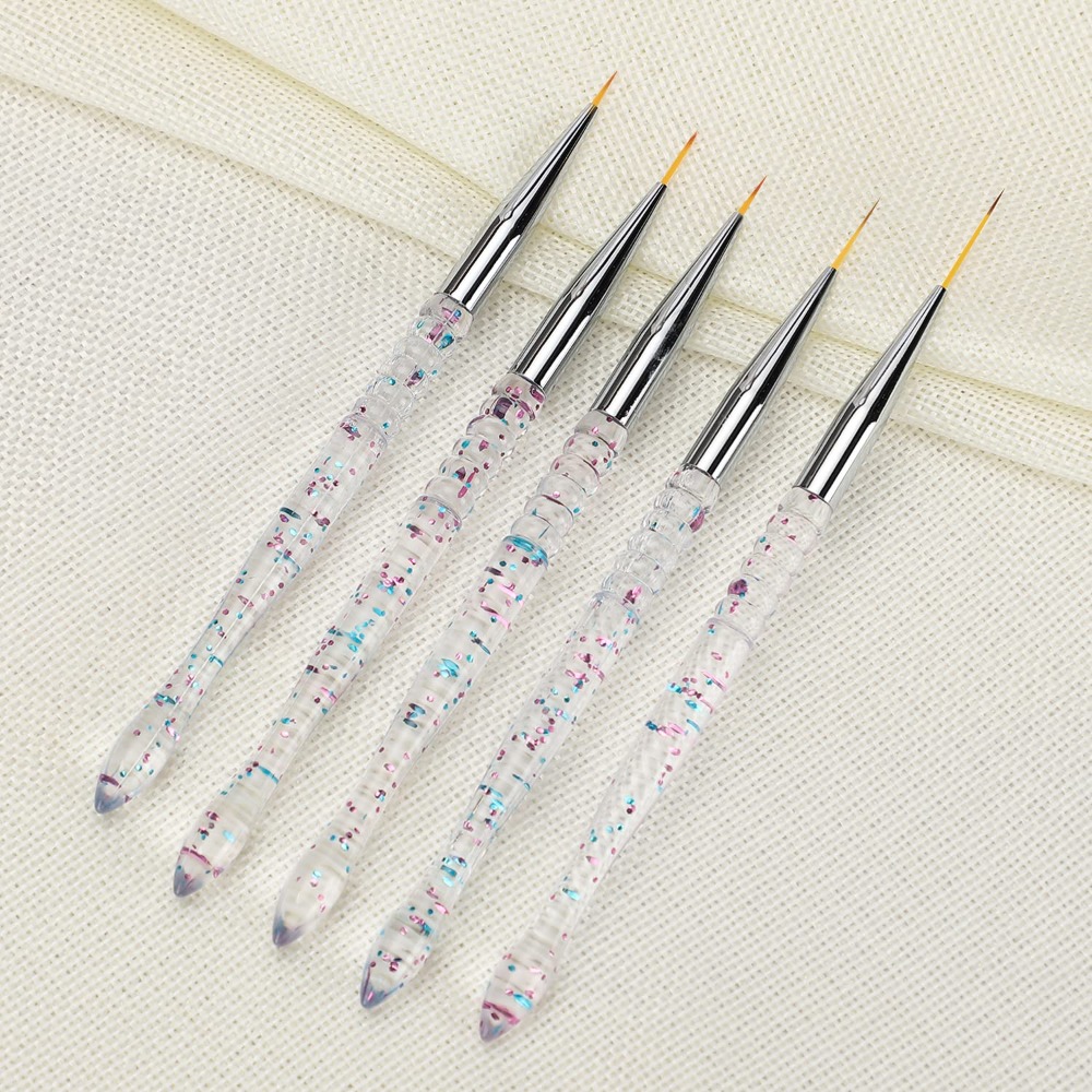 Detailing Brush Set - 5本セット プロ仕様 ネイルアートライナーブラシセット ジェルポリッシュペイント用 超極細ディテール描画ペンキット 5サイズ（7mm、9mm、11mm、15mm、20mm）