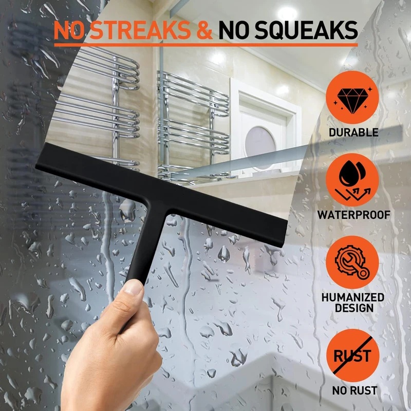 マットブラックシリコン製スクイジー、線跡のない清掃用シャワー - Glass Cleaner Streak のレビューと価格