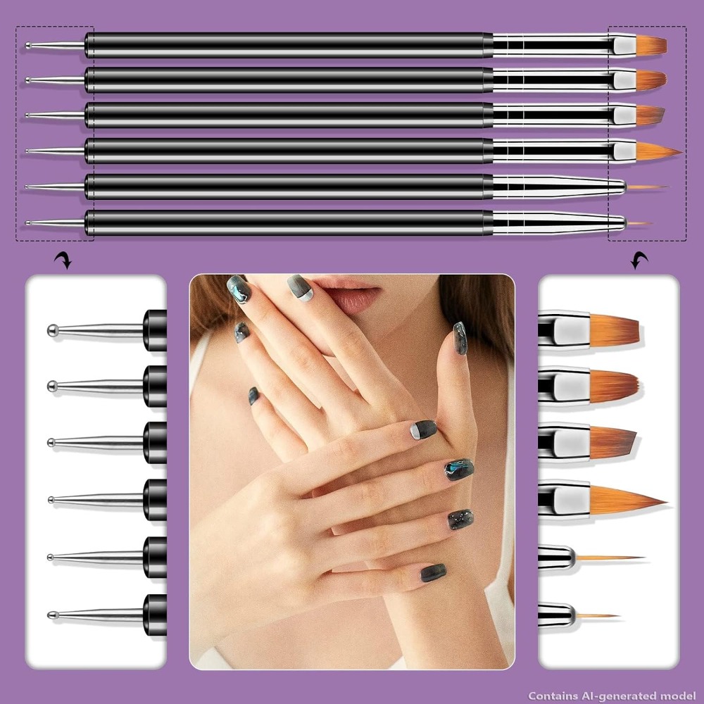 両端ネイルアートドットツール6本キット、ライナーブラシデザイ - Detailing Brush Set のレビューと価格